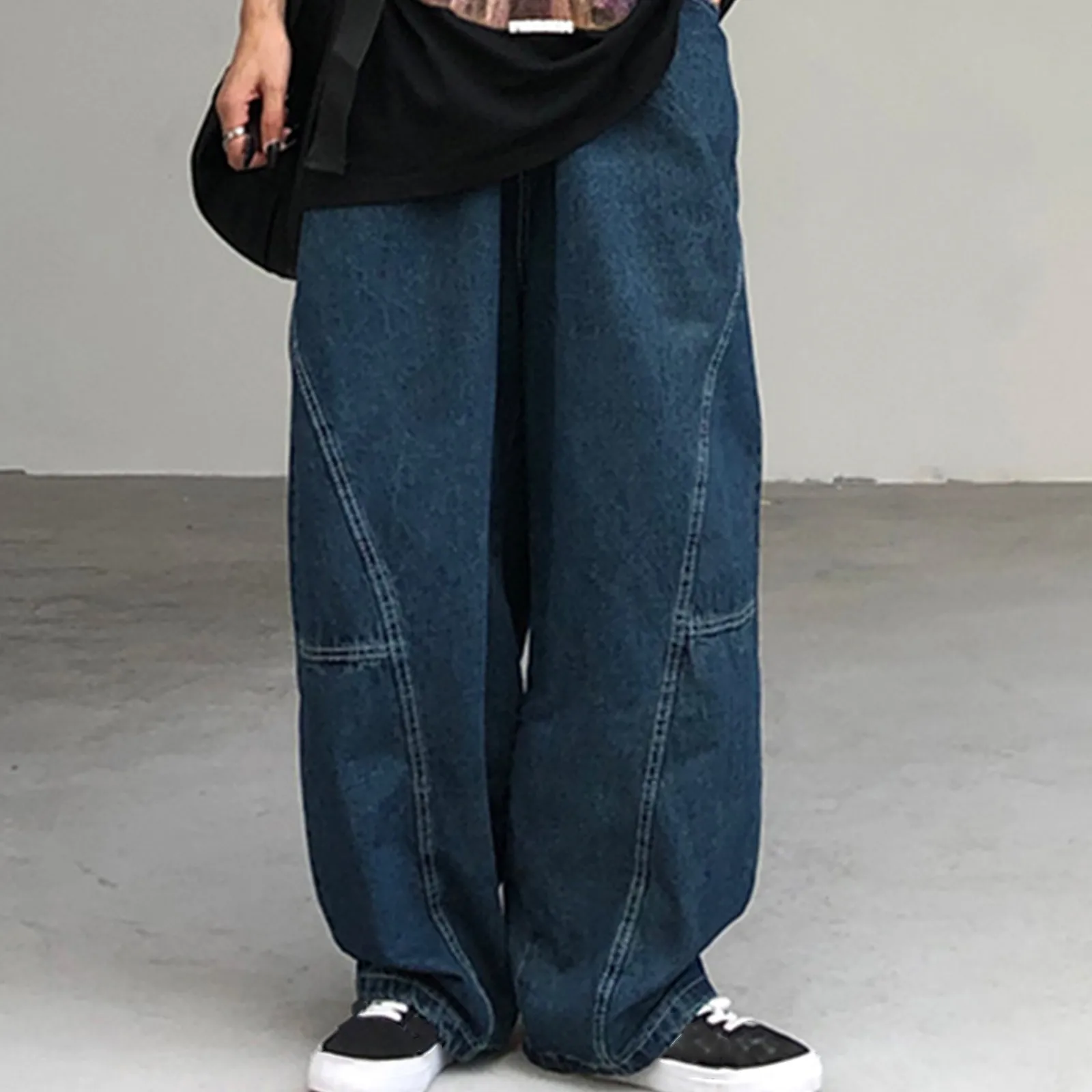 

Женские однотонные свободные брюки-карго с широкими штанинами в стиле ретро, повседневные Прямые джинсы с вырезом, спортивные брюки для женщин