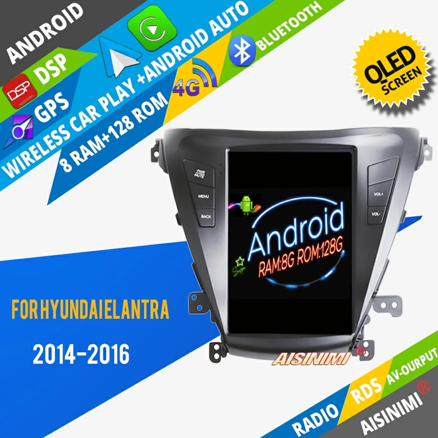 

AISINIMI Android 12 for Tesla Style Car Dvd Player For Hyundai Elantra 2014-2016 car audio gps Stereo Monitor
