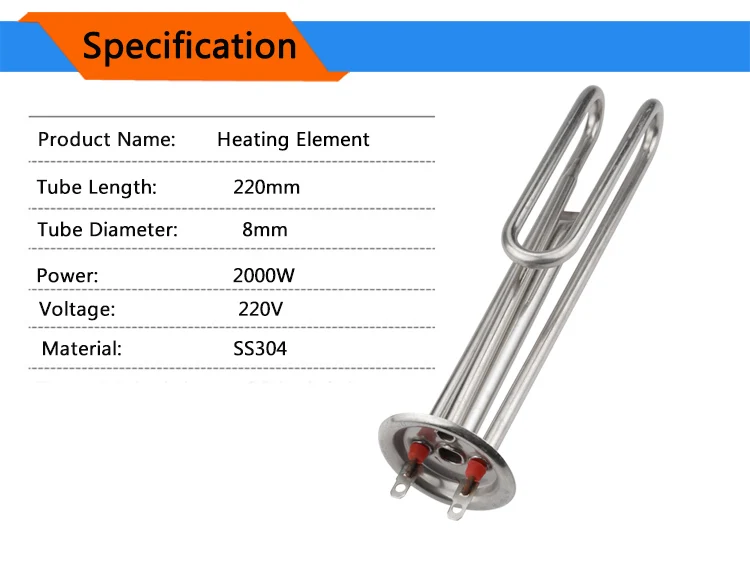 Description Picture 2 of item220V 1.5KW/2KW/3KW  63mm Cap Butane Gas Water Heater - Resistance Heating Element for Heat Pump Pool Heater with 2 Probe