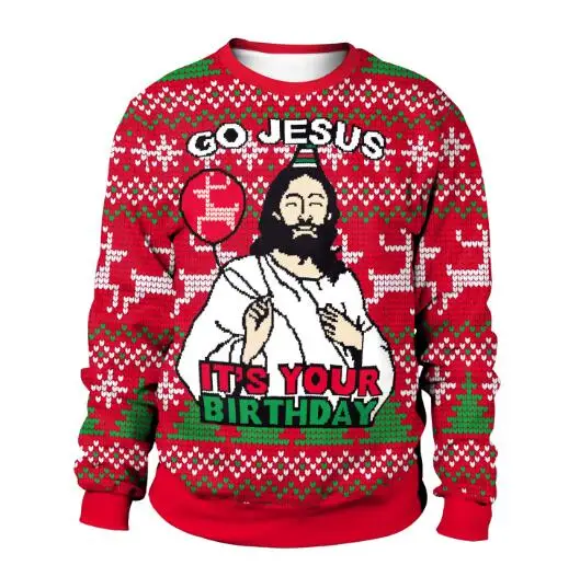 thumbnail image 1 of Suéteres navideños feos, jerséis verdes, sudaderas con estampado divertido en 3D para fiestas navideñas, sudaderas para fiestas, cumpleaños, Navidad 2024, 1 of 5