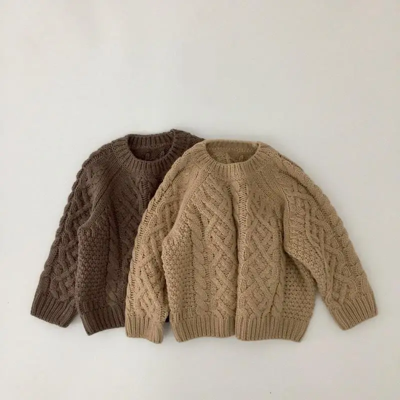 

Осенне-зимний детский свитер для мальчиков, однотонный вязаный плотный пуловер для маленьких девочек, повседневная трикотажная одежда с длинным рукавом, теплая детская одежда