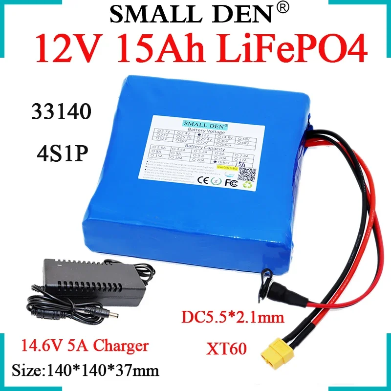 

Новинка, аккумулятор 12,8 В, 15 Ач, 33140 Lifepo4, 4S1P с 30 А BMS для игрушек-распылителей для электролодок, внешний источник питания на 12 В + зарядное устройство на 5 А