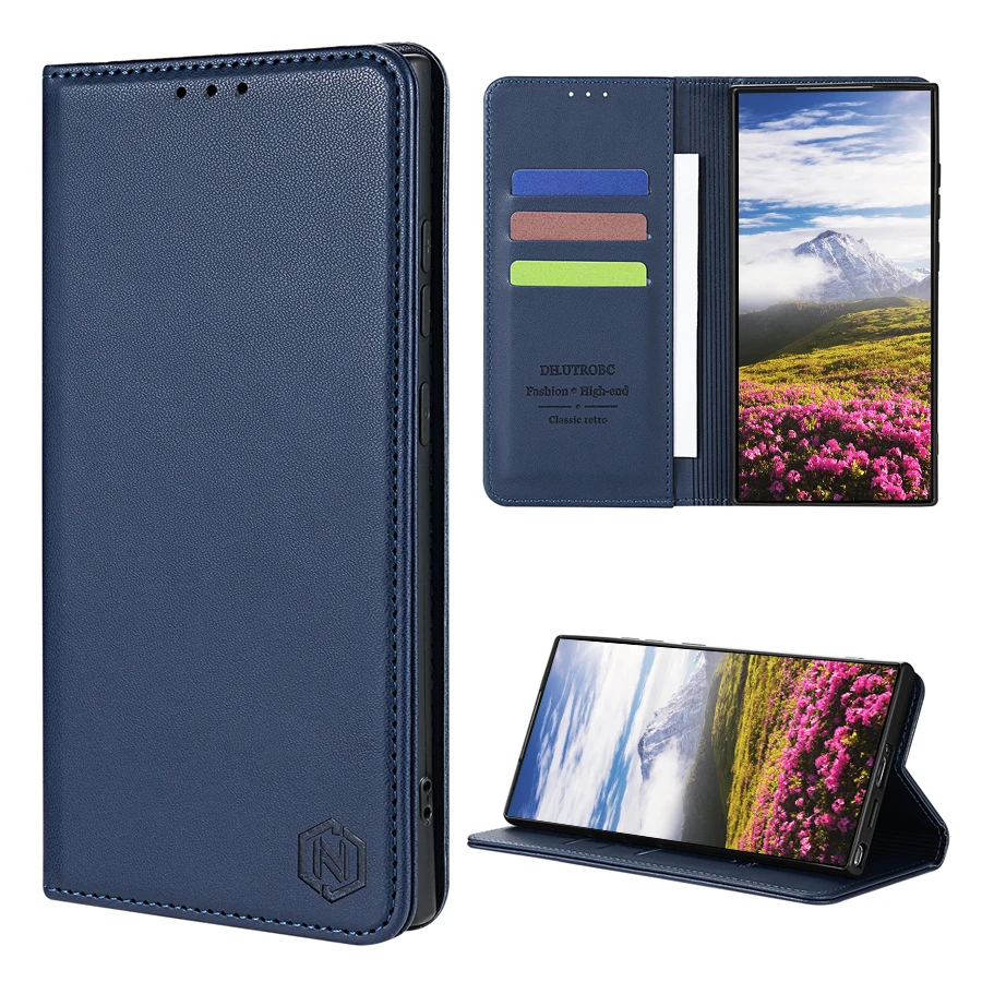 Leather Wallet Case with Card Slot & Magnetic Flip Cover, Skin-Friendly Design