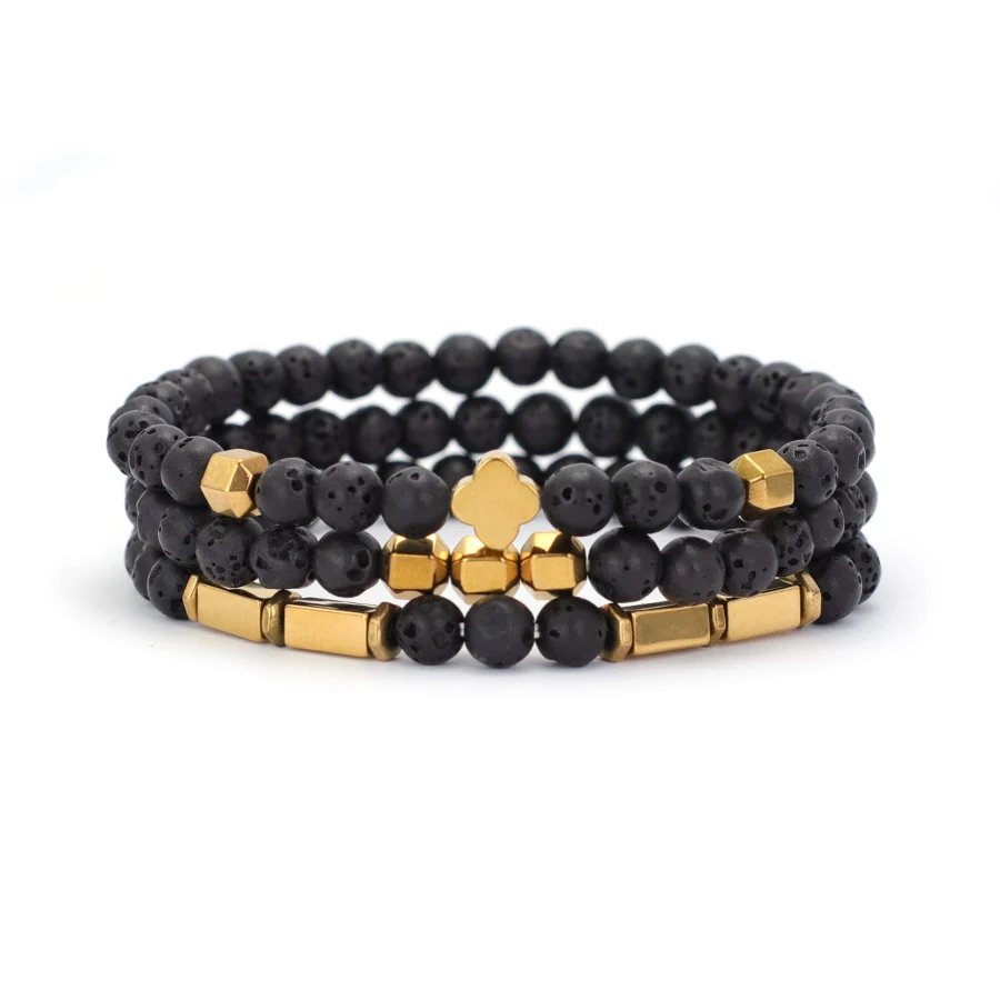 Gold Hematite Stone Men Bracelet Set