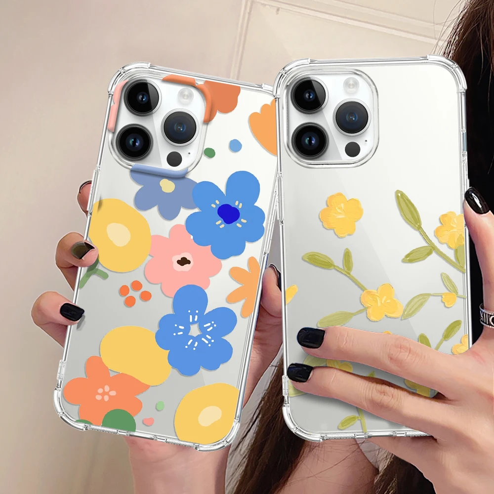 

Flowers Floral Cases for iPhone 14 13 Pro Max Mini XR XSMax 7 8 Plus SE Clear Shockproof Soft TPU Back Cover for iPhone 12 11