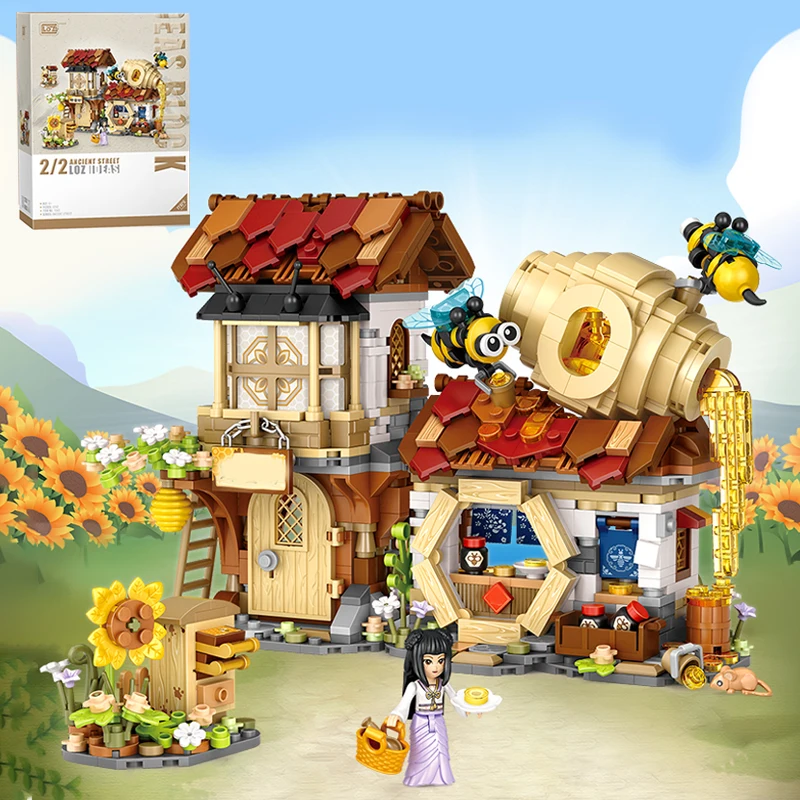 

LOZ, Древняя китайская культурная архитектура, пчелиная мастерская, ферма, жизнь, складные мини-строительные блоки