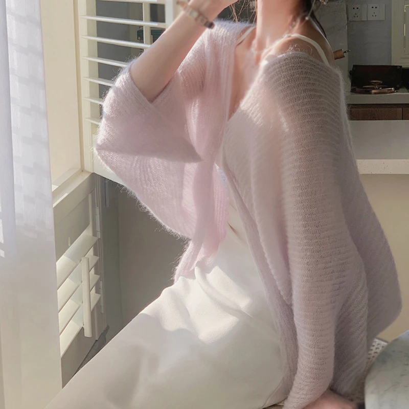Summer Fashionable Mohair Knitted Cardigans Loose Solid Color Outer Layer With Sun Protection And Lazy Design Sense Tops 6