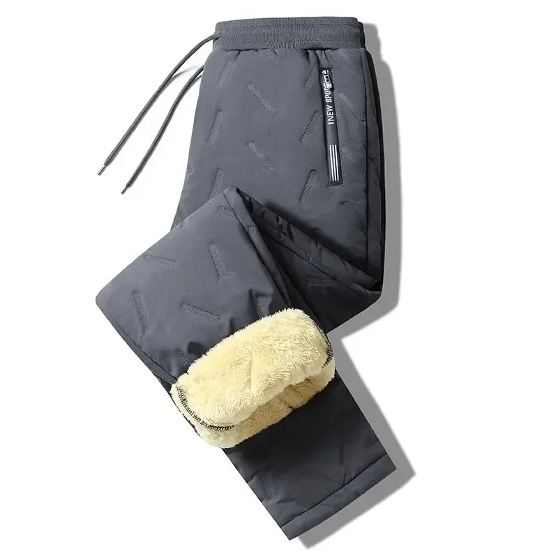Winter Thickened Men's Casual Joggers Fleece Cotton Plush Pants Lambswool Thermal Windproof Trousers Sweatpants Warm Cotton Pant 2