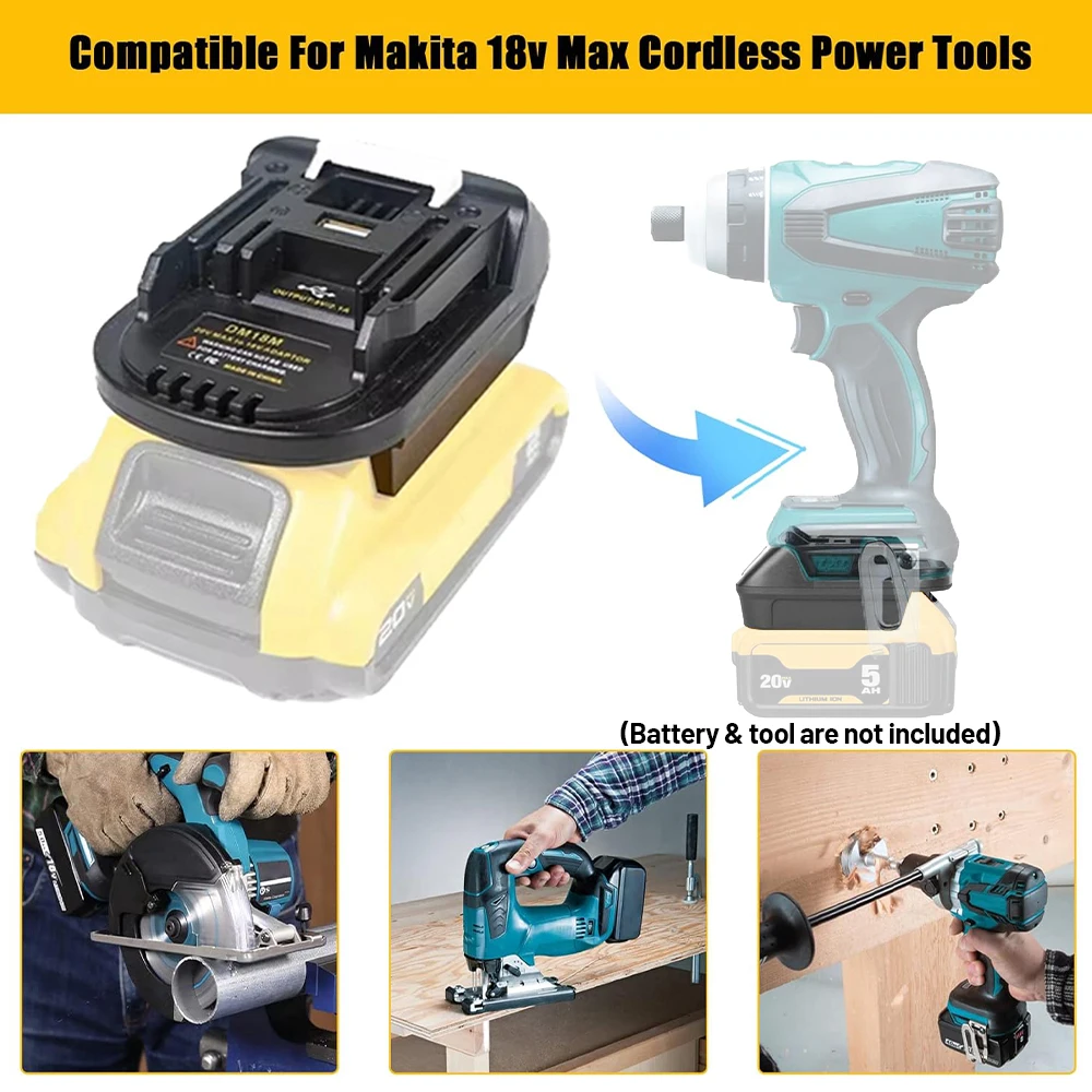 DM18M 배터리 어댑터는 Dewalt 18v-20v 리튬 배터리와 호환되며 Makita 18v 무선 전동 공구와 호환됩니다.