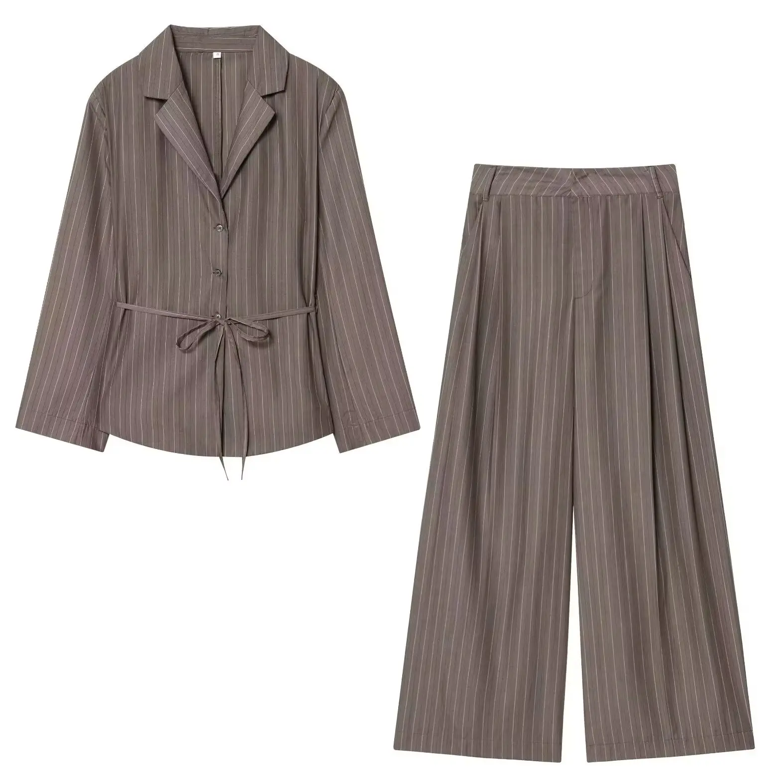 KONDALA Chic Stipe Fashion 2025 Office Lady Woman Suits Lace Button Sashes Blazer+Zipper Folds Pockets Pants Elegant Female Sets 6