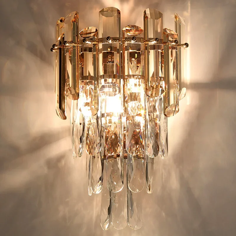 

Modern Wedding Crystal Hotel Lobby Hall Fixtures Luxury Led Lights Villa Living Bedroom Dining Table Kitchen Wall Lamps for Room