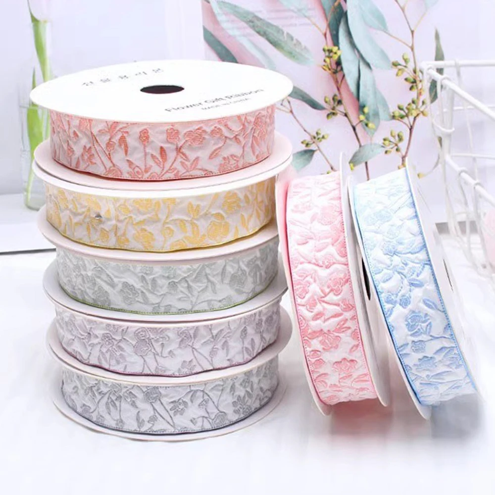 4cm 선물 포장 웨빙 장식 양각 무늬 2.5cm 작은 꽃 리본 생일 선물 포장을위한 다목적 베이킹 리본
