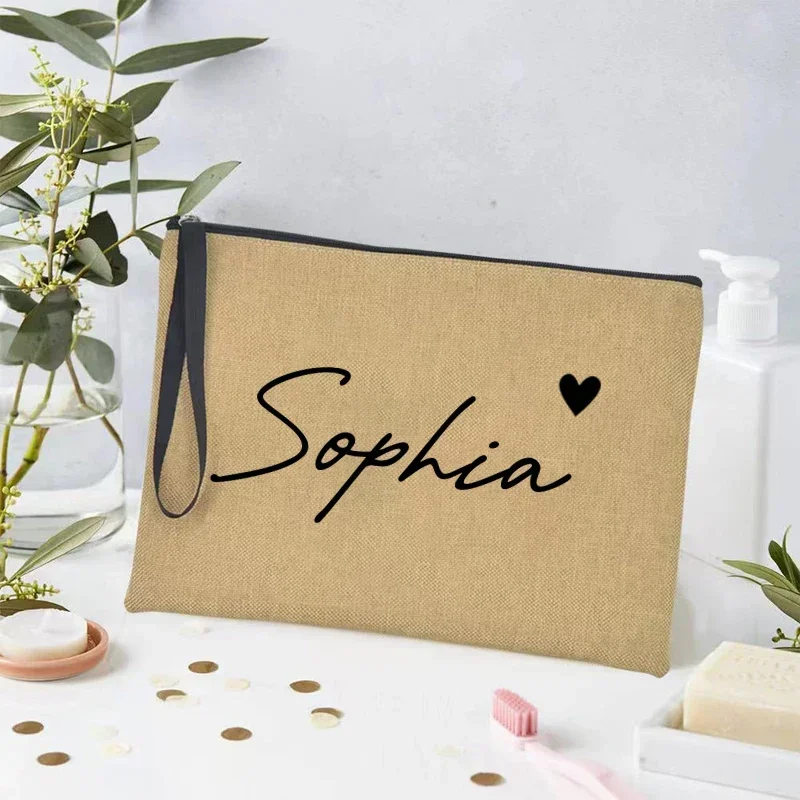Custom Cute Heart Name Makeup Bag Luxury Bridesmaid Gift Women Travel Toilet Organizer Handbag Storage Pouch Ladies Cosmetic Bag 4