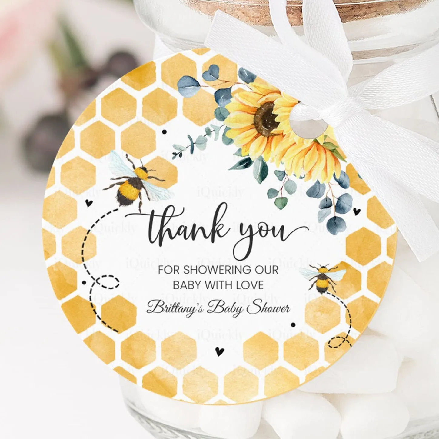 Custom, Bee Baby Shower, Sunflower Gender Reveal Thank you tags Gift tags Party favors
