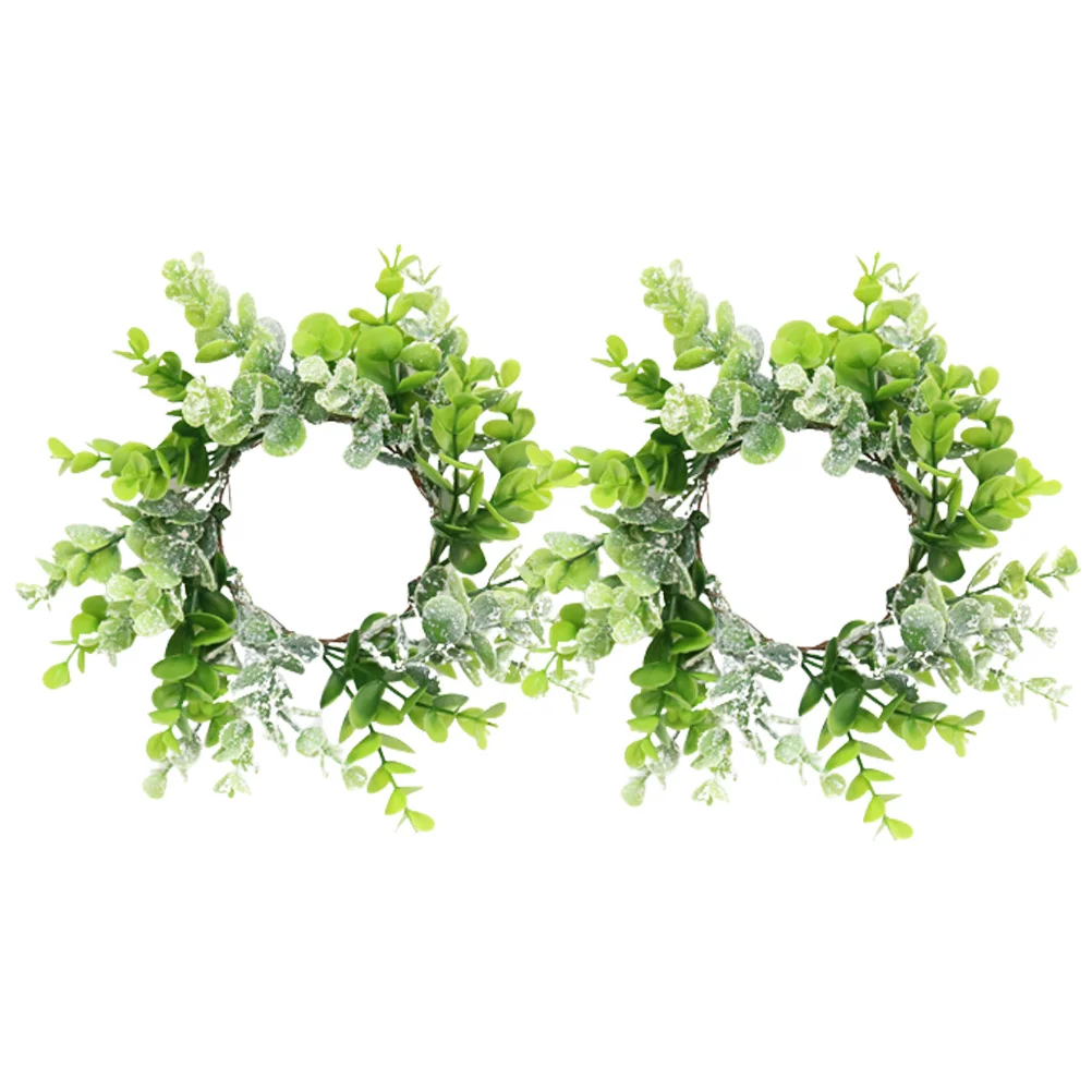 

2 Pcs Artificial Garland Christmas The Mini Leaf Wreath Iron Eucalyptus Leaves Simulation Plants