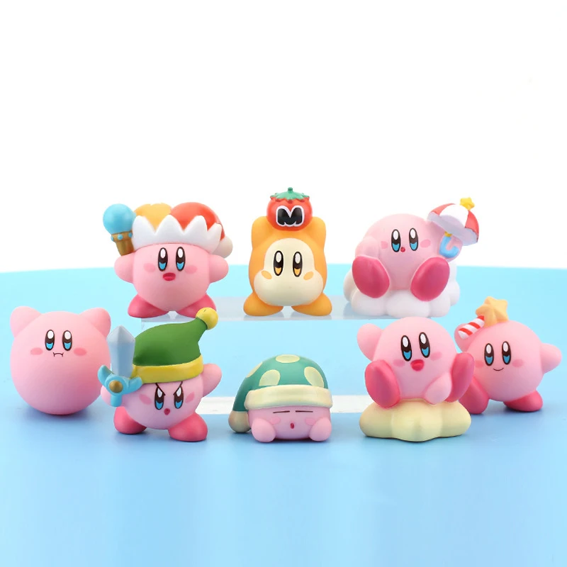 Коллекция экшн-фигурок Kirby розовая Милая модель набор из 8 штук ПВХ материала