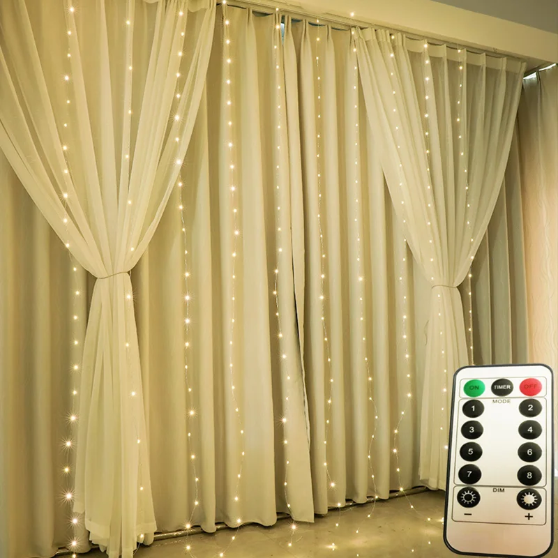 

3M LED Curtain Garland on the Window USB String Lights Fairy Festoon With Remote Christmas Wedding Holiday Decoration for Home