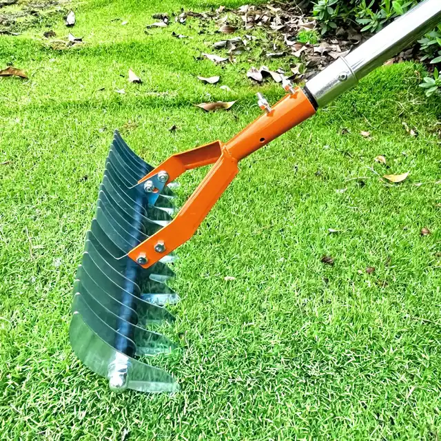 Thatch Rake for Lawn Care Detachable Dethatching Rake Garden Leaf Rake Soil Cultivator Lawn Aerator Tool with Adjustable Handle 2