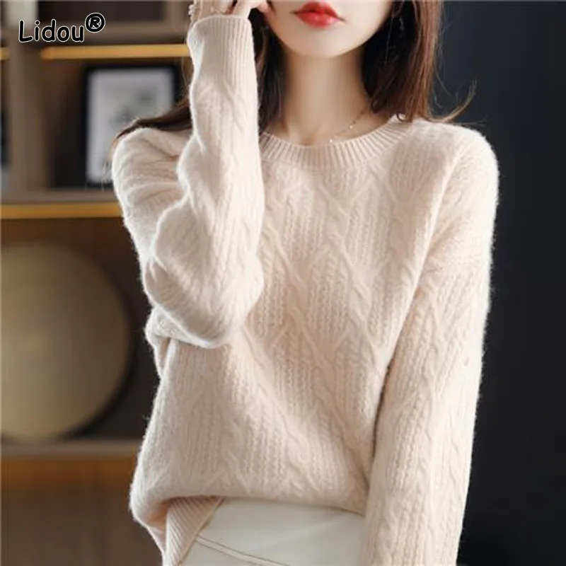

Autumn Winter Thick Solid Office Lady Women's Clothing O-Neck Leisure Loose Slight Strech Multiple Colour Pullovers Keep Warm