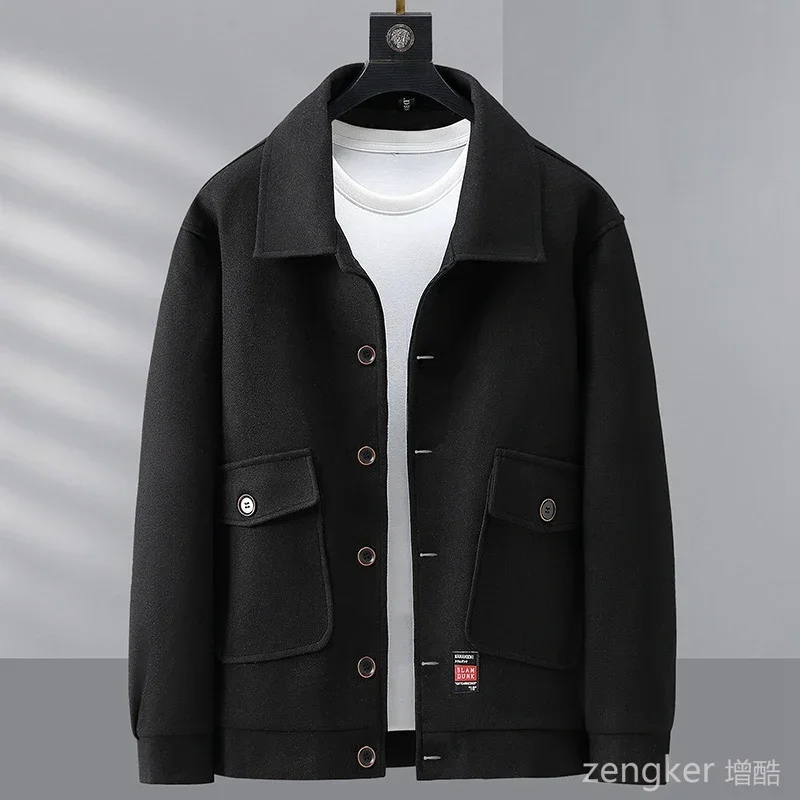 Plus Size Men's Autumn Winter Woolen Coat Extra Large tweed jacket Loose Casual Warm Coat Pocket Solid Windbreaker 11XL 12xl 2