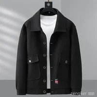 Plus Size Men's Autumn Winter Woolen Coat Extra Large tweed jacket Loose Casual Warm Coat Pocket Solid Windbreaker 11XL 12xl 2
