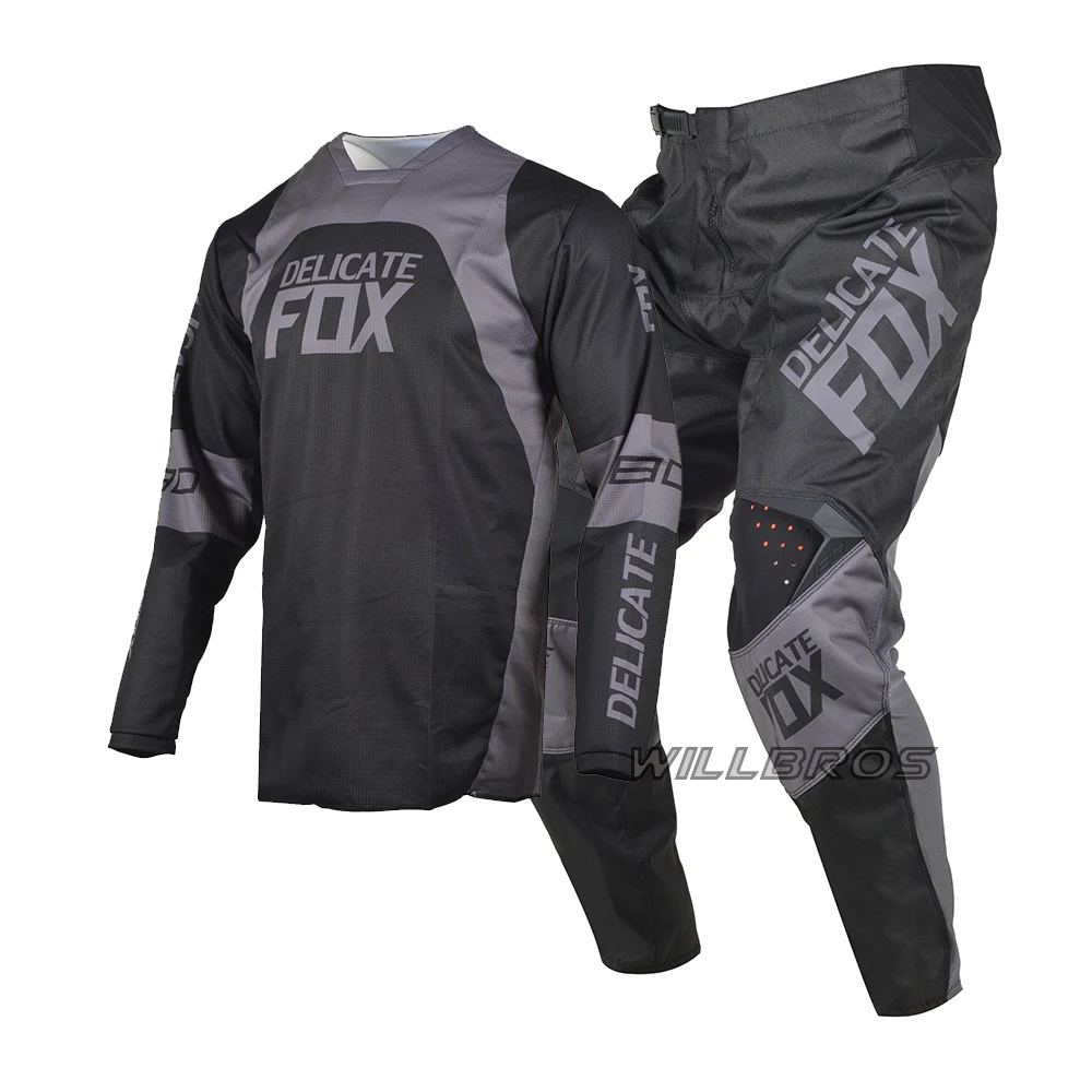 Delicato Fox Offroad Mx Racing Motocross Black Jersey And Pants Combo 180 Lux Moto Dirt Bike Mtb Dh Enduro Set Di Ingranaggi Da Uomo