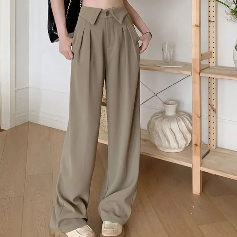 Simple Loose Straight Leg Pants High Waist Workout Trousers Wide Leg Pants Drape Feeling Autumn Casual Pants Women Female