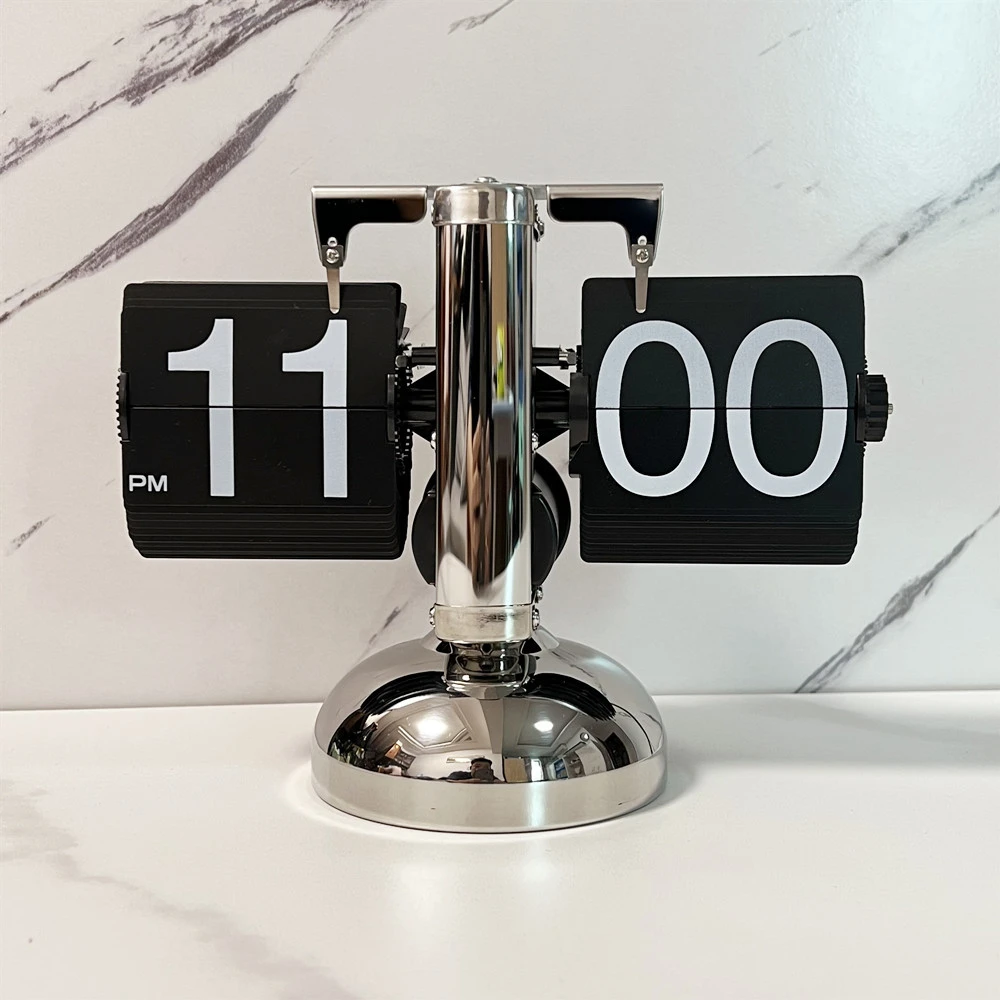 

Automatic Flip Clock Retro Stainless Steel Desk Clock Large Time Display Clock for Living Room Bedroom Household Decoration