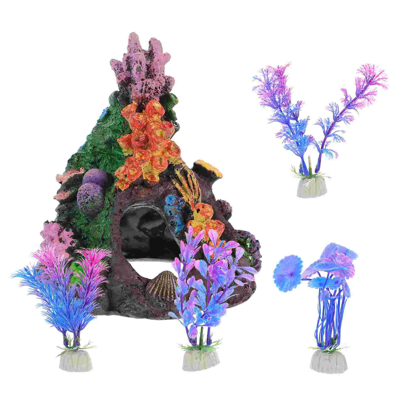 

5 Pcs Aquarium Aquatic Plants Decoration Fish Tank Coral Creative Fake Small Desktop Artificial Plastic Reef