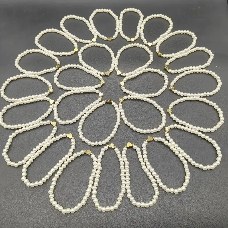 Imitation Pearl A-Z Heart Pendant Bracelet for Women Elegant Gold Color Letter Love Peach Chain Party Jewelry Gifts