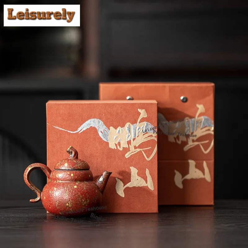 125ML Red Mountain Sprinkled Gold Gourd Teapot Zen Tea Infuser Pot Tea Soaking Kettle With Ball Hole Teaware Accessories Craft