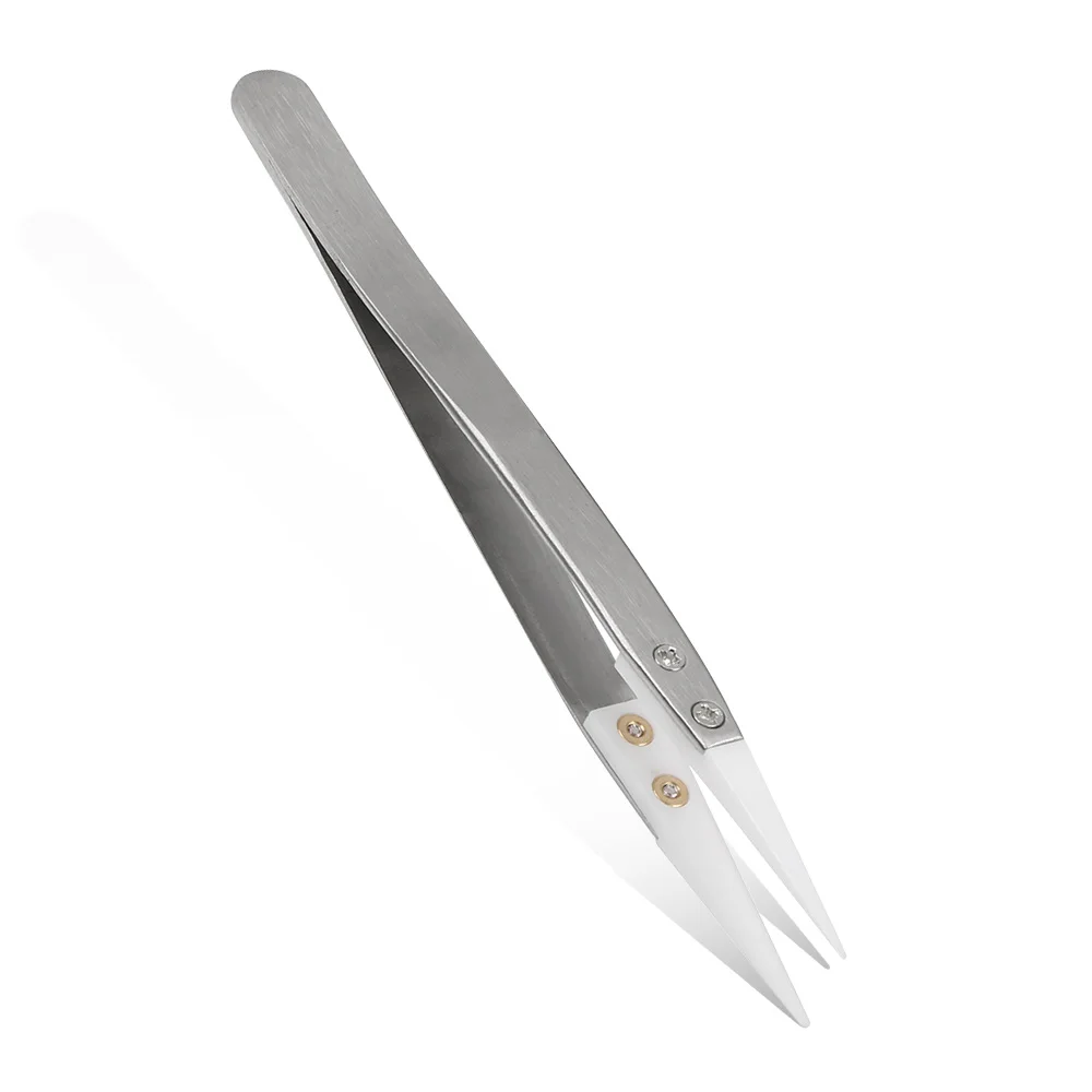 Tweezers Precision Ceramic Tips Tweezers Anti-static Straight Aimed Stainless Steel Handle High Temperature Resistant for precision tweezers,esd anti static tweezers,ceramic tweezers