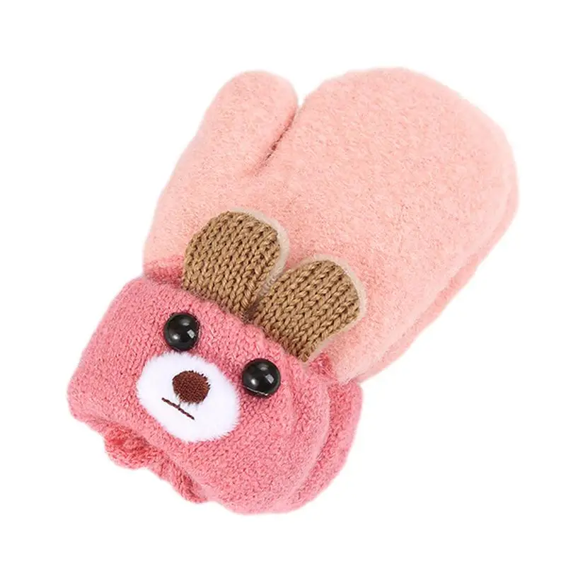 Cute Cartoon Bear Baby Gloves Winter Knitted Wool Infants Mittens Thick Warm Full Rope Gloves For Boys Girls Toddlers 0-3 Years women cute winter fluffy gloves panda fingertip warm knitted fingerless gloves wool touchscreen phone girls full finger mittens