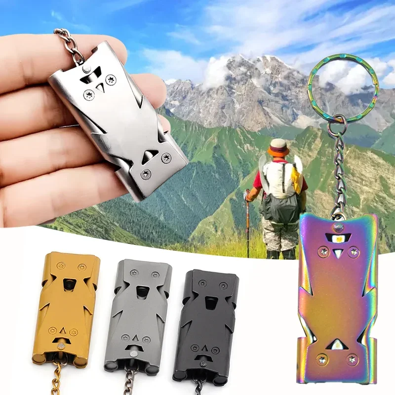 Survival Whistle Keychain High Decibel Emergency Stainless Steel Double Pipe Camping Hiking Whistle Multifunction Tools whistle keychain,survival whistle,metal whistle
