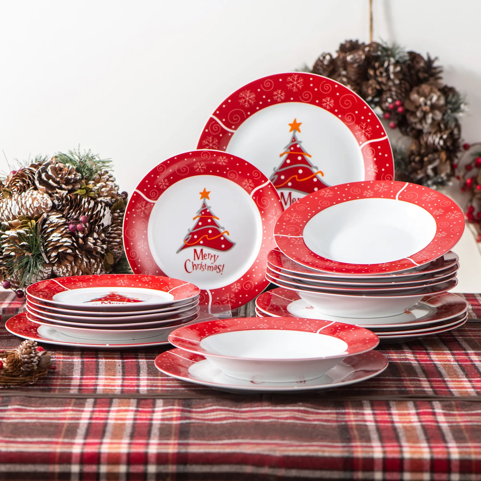 Happyness Lot de 19 assiettes de Noël en porcelaine