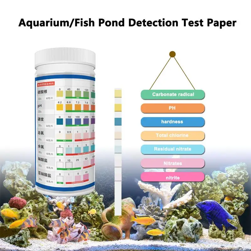 Aquarium Water Test Kit Quick And Accurate Pool Test Strips 7 In 1 Hot Tubs Swimming Pool And Spa Tester for Residual Chlorine