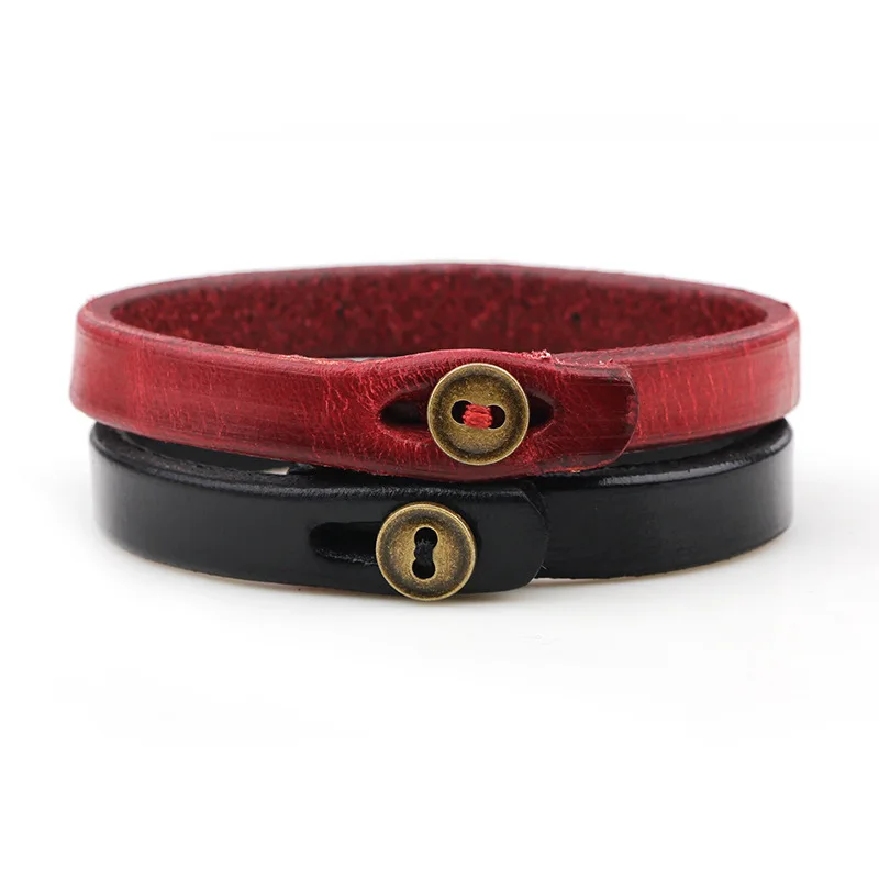 Simple Leather Buckle Bracelet for Men Women Cowhide Cuff Wrap Bracelet Bangle Couple Lover Valentine’s Day Fashion Jewelry Gift