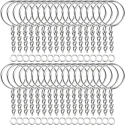 30 - Piece Silver Plated Keychain Set with Split Rings and Climbing Buckles (30PCS Silver)