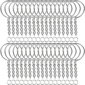 30pcs Silver Plated Metal Blank Keyring Keychain Split Key Ring with Chain Climbing Buckles Carabiner Keychain Rings Accessories