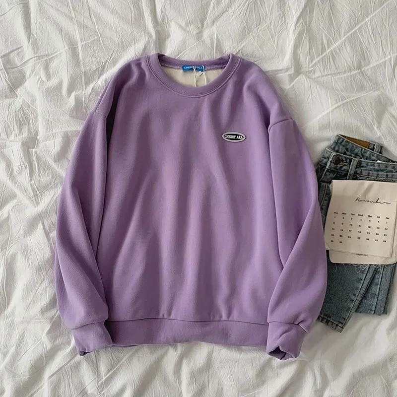Women Sweatshirt 2024 New Autumn Winter Loose Women's Fleece Thickened Winter Pink Round Neck Top 8 Colors Oversized Sweatshirt