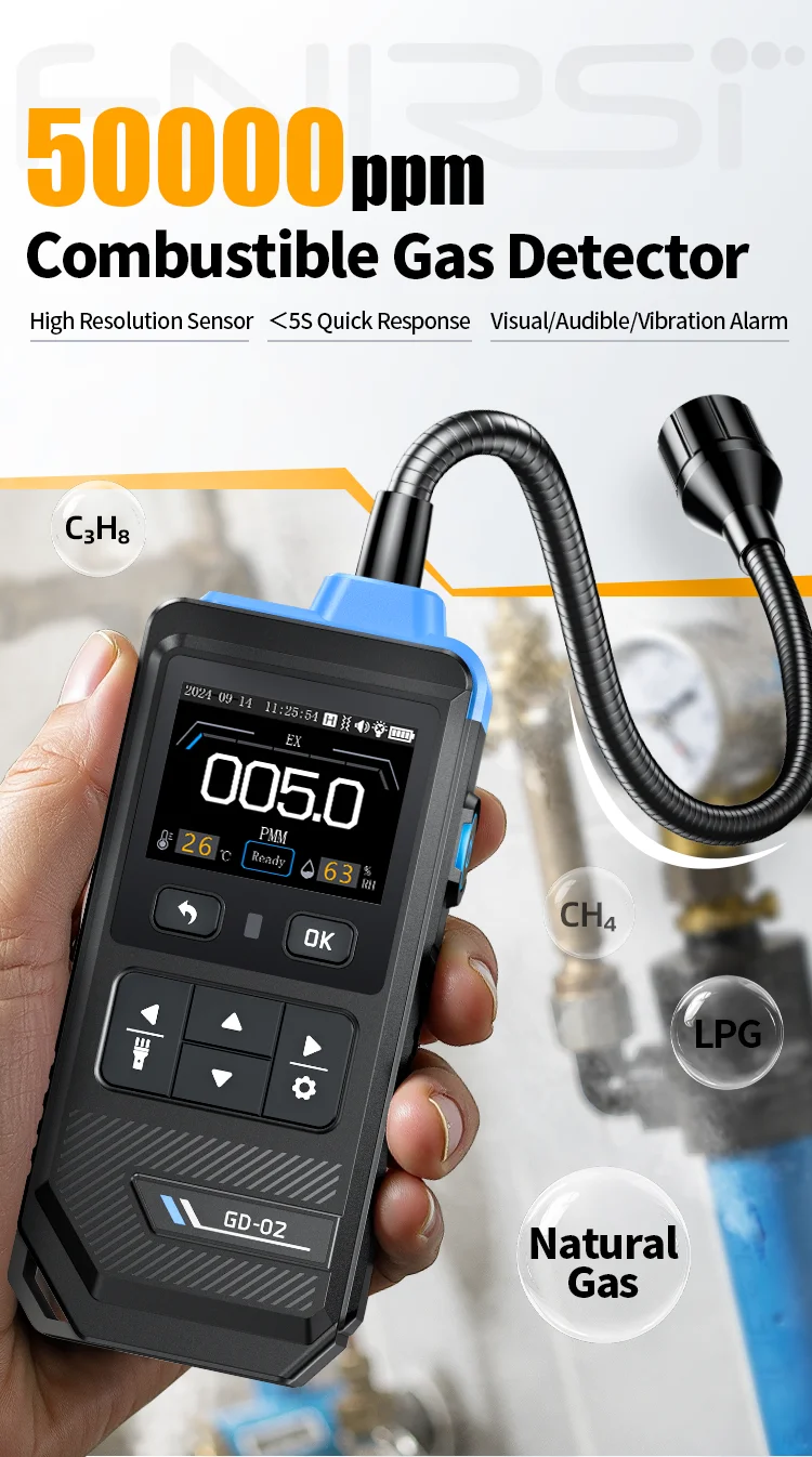 Portable Gas Leak Detector 50000PPM Sound & Light Alarm Combustible Natural Meth