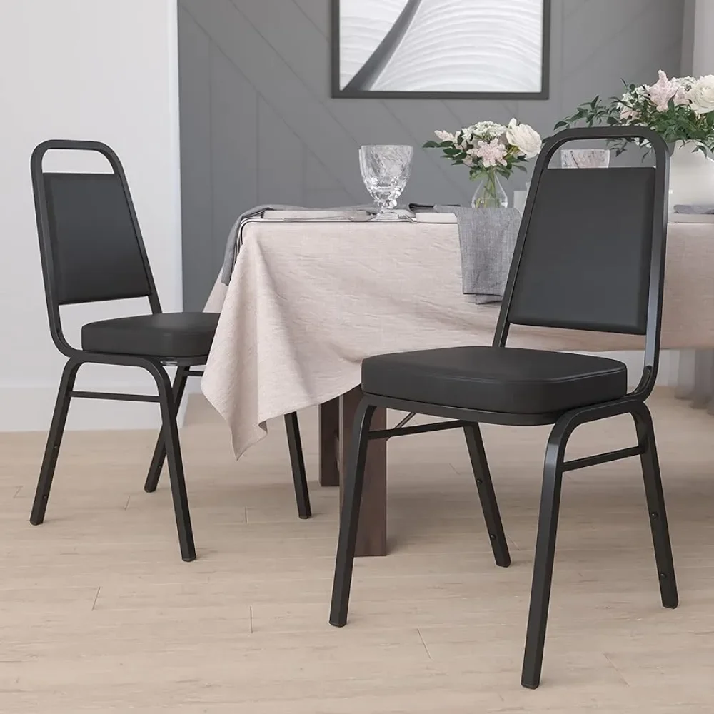 

4 Pack Series Trapezoidal Back Stacking Banquet Chair in Black Vinyl - Black Framefreight Free Dining Room Chairs Home