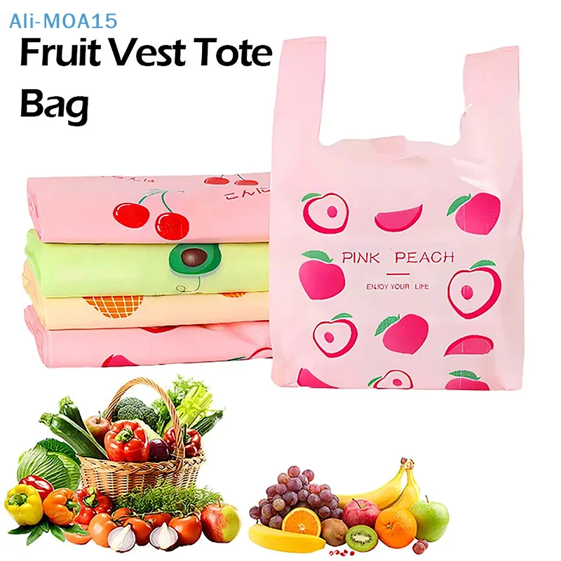 

50Pcs Cute Fruit Plastic Bag Carry Out Bags With Handle Food Packaging Retail Supermarket Grocery Shopping Home Storage