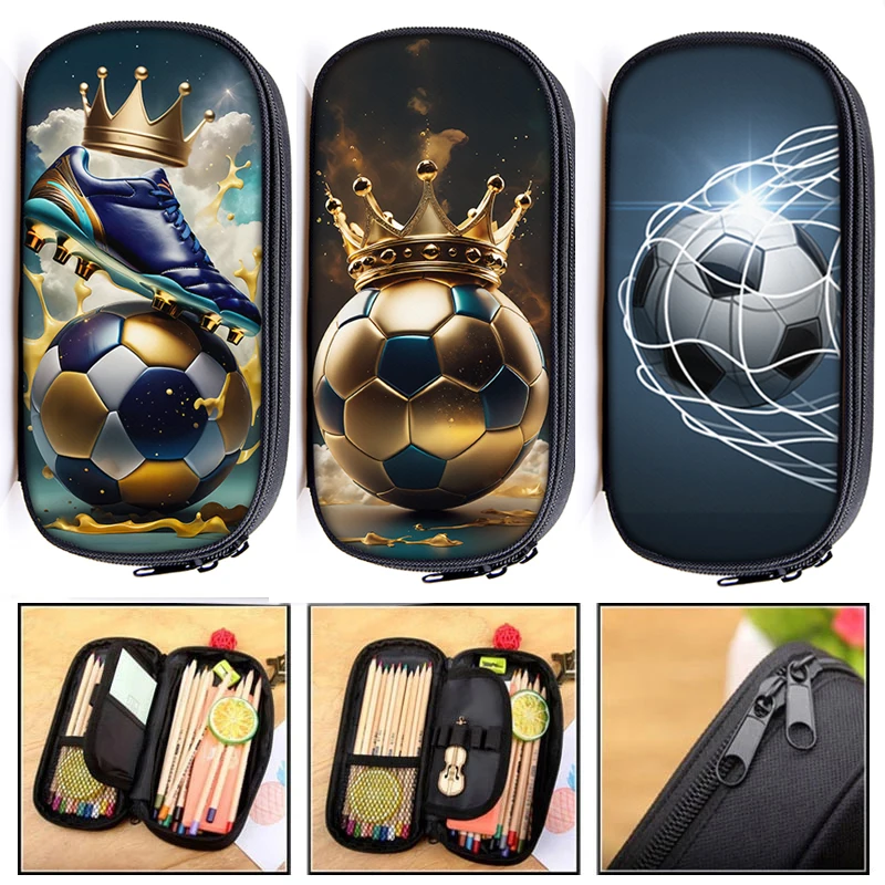 Cosmetic Bag Pencil Case Cosmetic Storage Bag Makeup Bag Cosmetic Case Cool Soccer with Golden Crown Print Cosmetic Case Pencil Bag Football Pencil Box School Supplies