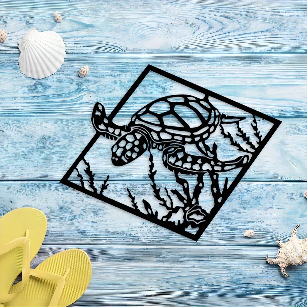 

CIFBUY Decoration Metal Sea Turtle Ornament Beach Theme Home Art Decor Wall Hanging Decoration Indoor Livingroom Decor Metal Sig