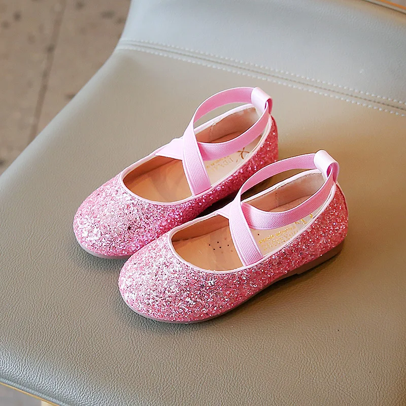 Classic Girls Ballet Shoes Sequins Wedding Party Children Leather Shoes Spring Causal Shallow Kid Flat Shoes Round-toe Versatile
