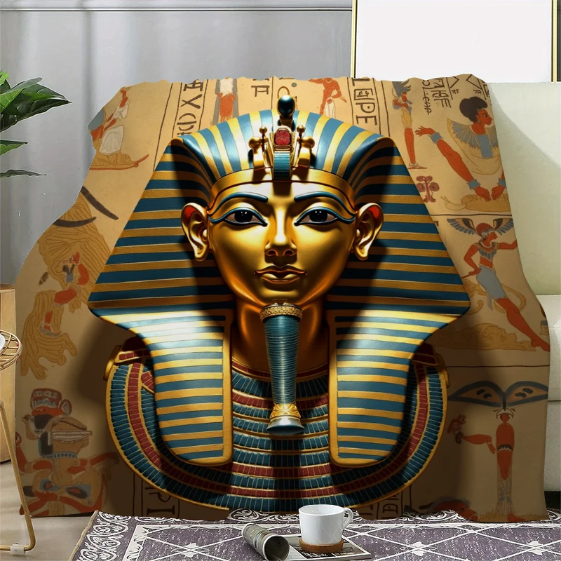 Luxury Pharaoh Mummy and Sphinx Ancient Egyptian Flannel Blanket Throw for Bedding Travel Soft Bedding Blankets