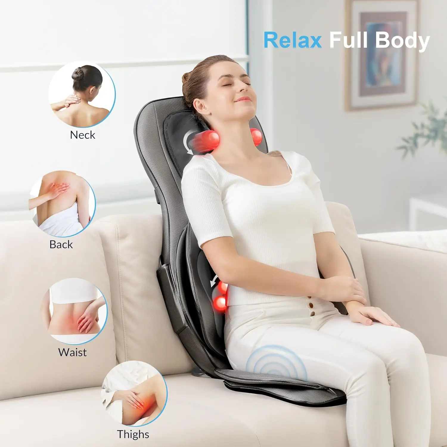 Kneading Massage Chair Pad, Adjustable Compression Seat Massager 2
