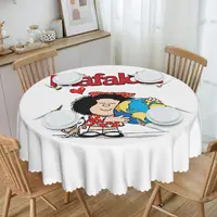 Mafalda World And Her Puppy Round Tablecloths 60 Inches Quino Comic Cartoon Table Cover for Kitchen Table Cloth 1