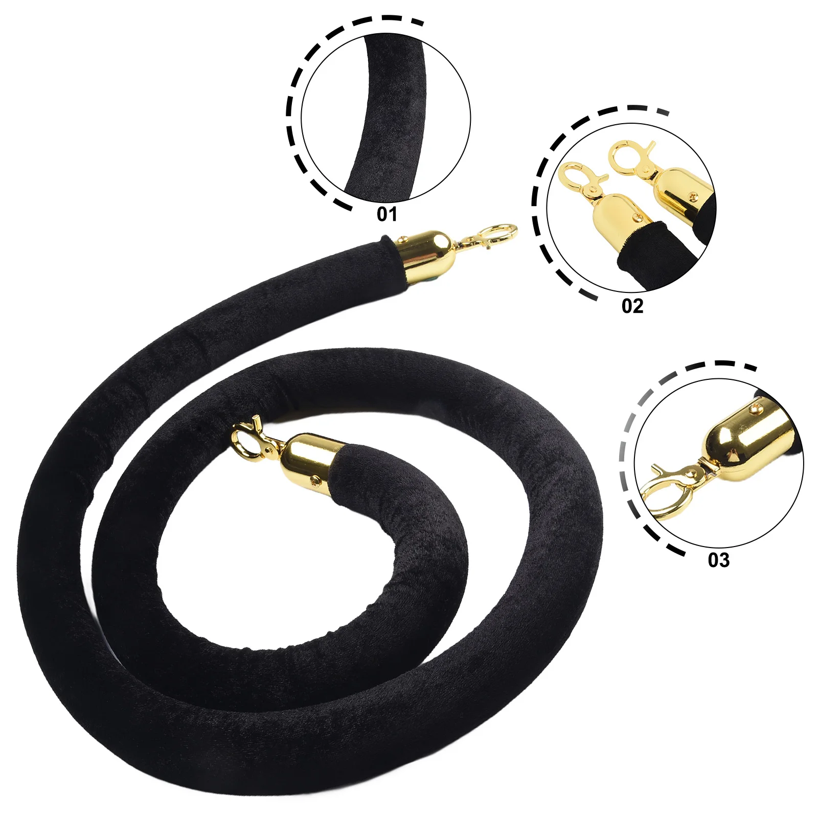 

1pcs Velvet Pillar Rope 1.5m Round Velvet With Polished Silver Plated Snap Hooks Velvet For Crowd Control Accessories ﻿